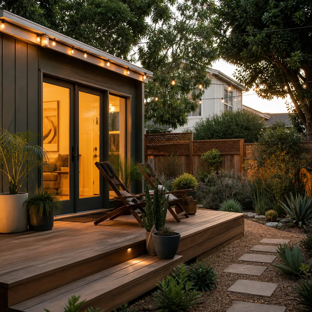 A small deck outside a new ADU